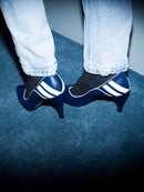 Closed pump with high heel in navy blue and beige leather Louloute Patricia Blanchet - image-survol-3