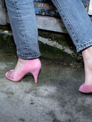 Salón de tacón alto Travolta Patricia Blanchet de nobuk y purpurina rosa claro - imagen general