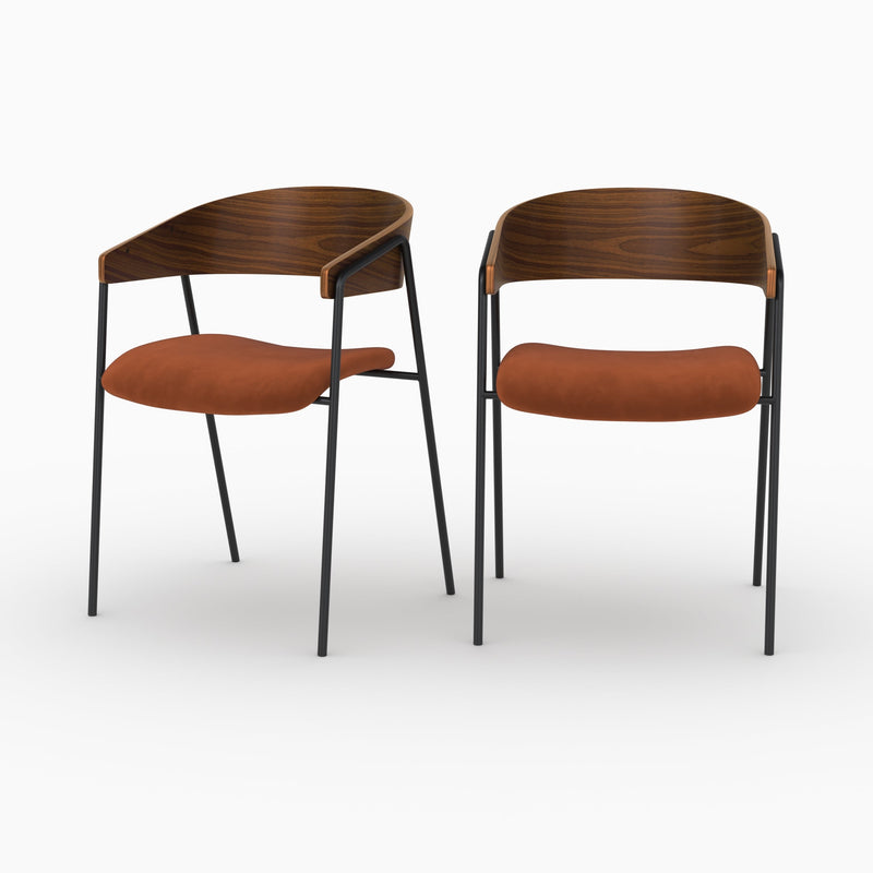 Lot de 2 chaises Esmée en velours terracotta et bois de noyer