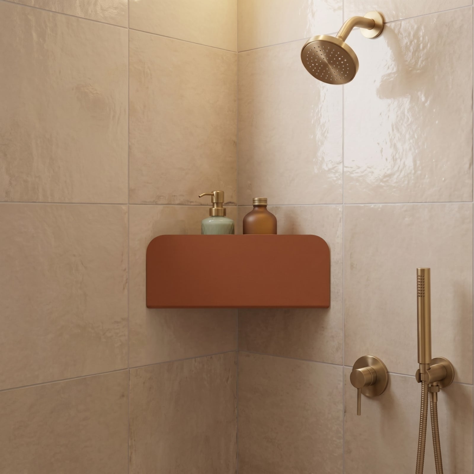 L'Apaisant - Étagère D'Angle De Douche - Acier - Terracotta Mat