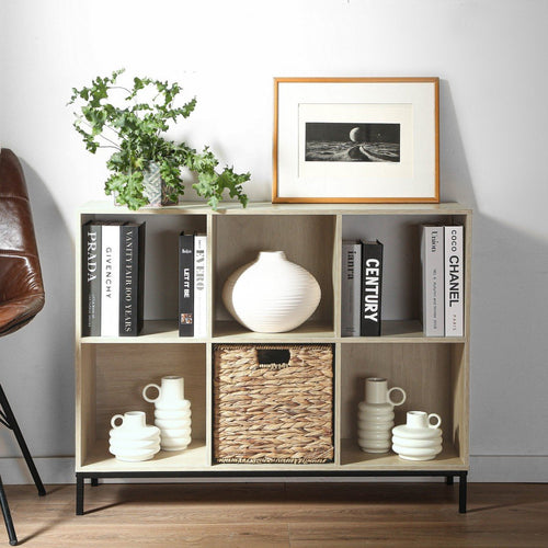 Etagère De Rangement 6 Cases Avec Pieds Métal - Décor Bois