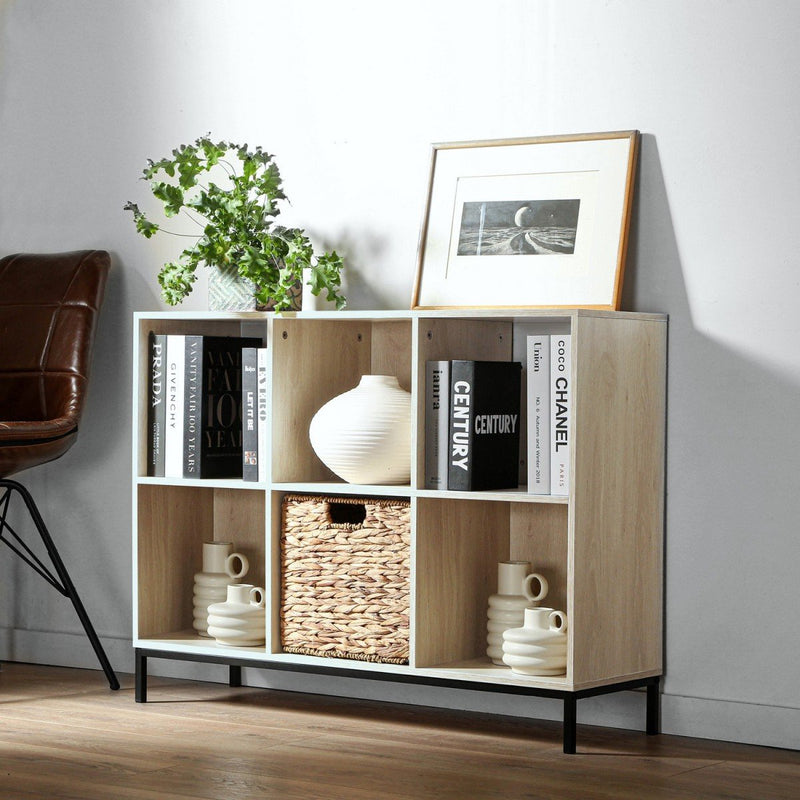 Etagère De Rangement 6 Cases Avec Pieds Métal - Décor Bois