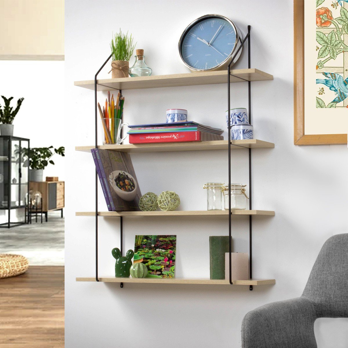 Étagère Murale 4 Niveaux Décor Bois - Bois