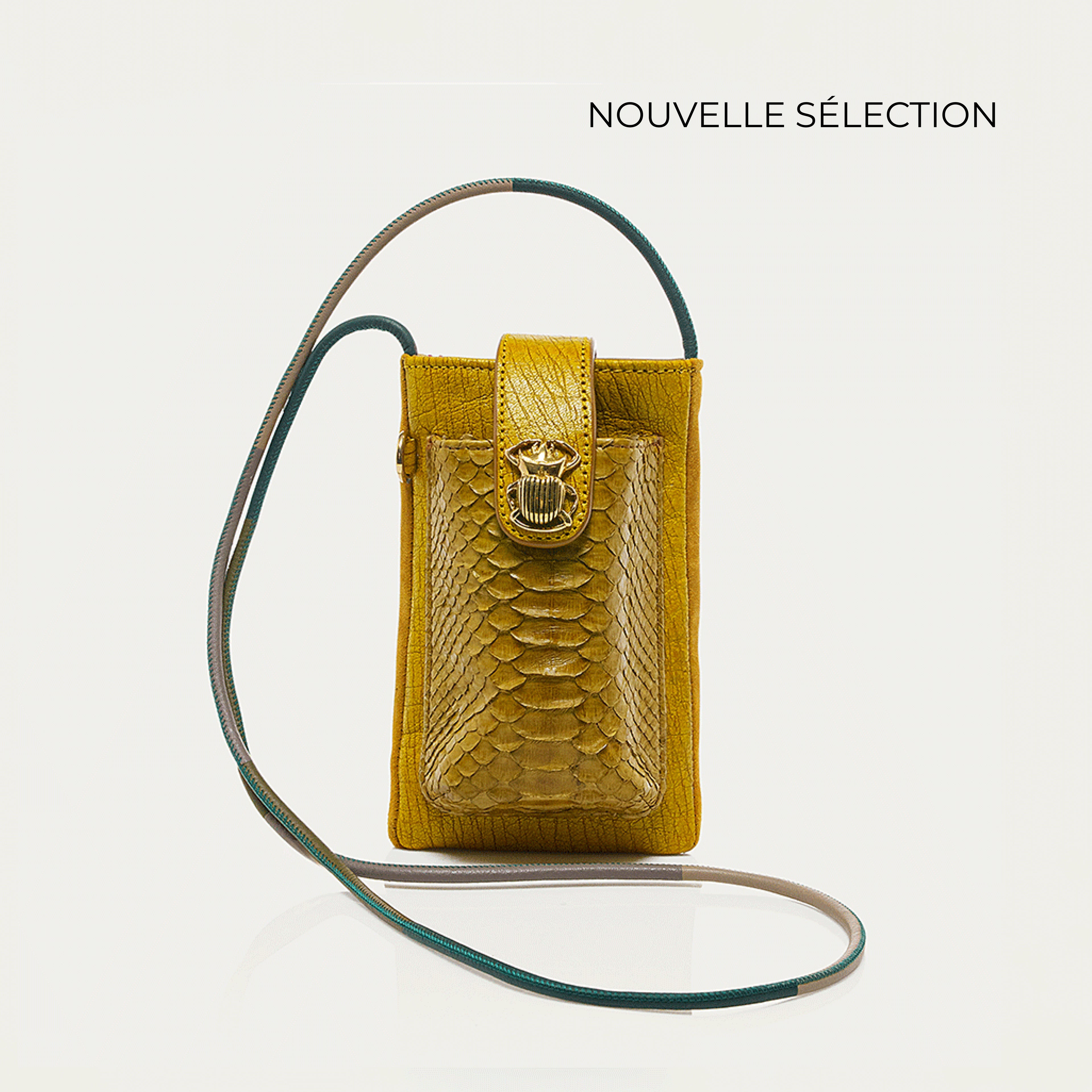 Etui à Telephone Python Double Marcus Soufre Or
