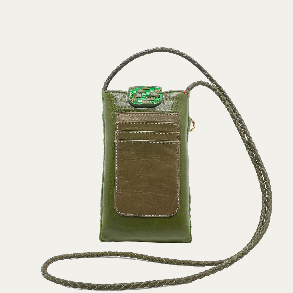 Etui Double Marcus Cuir Tressé Romarin