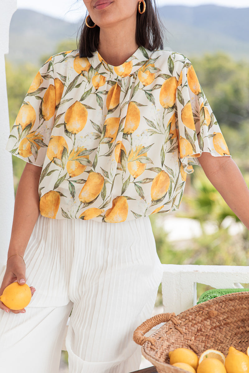 ÉZIA Blanche - Blouse Citrons