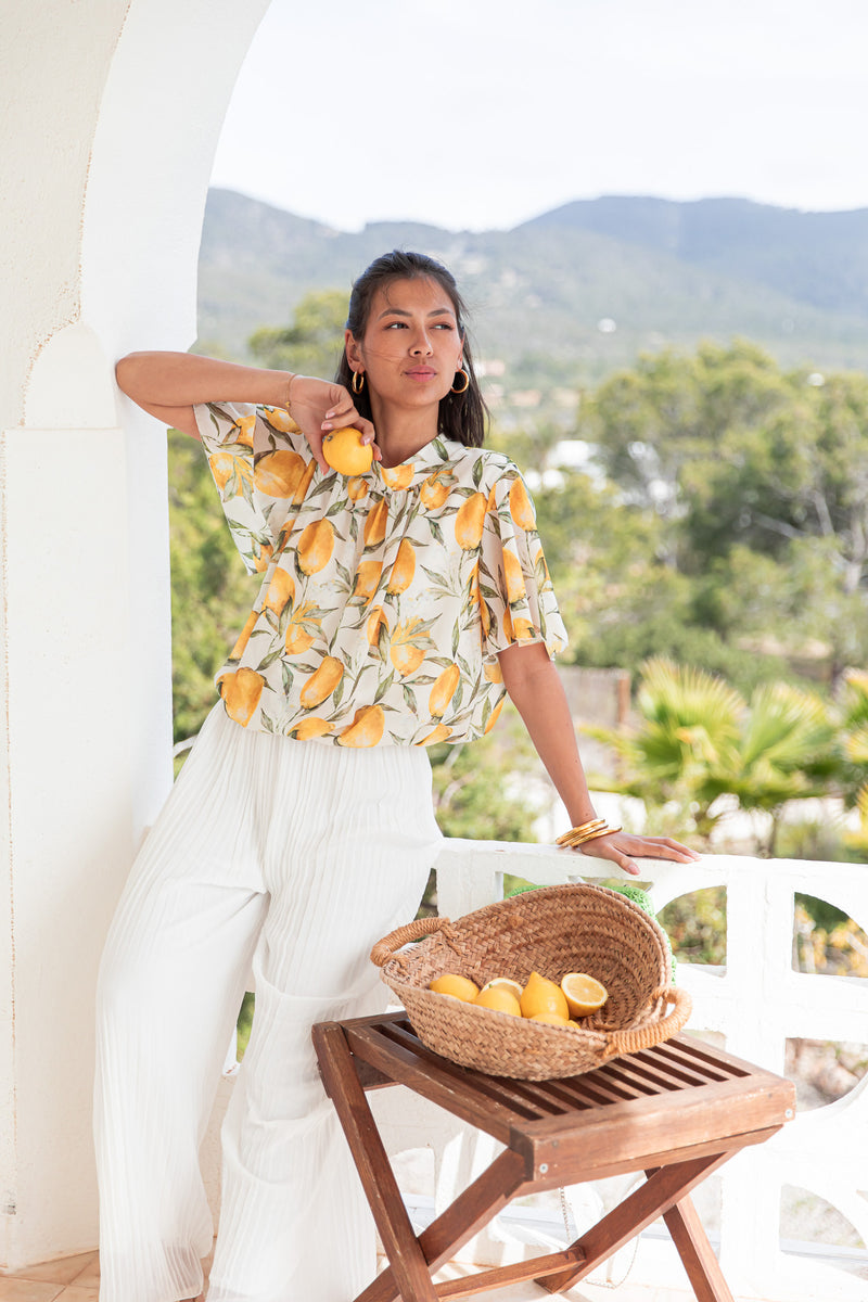 ÉZIA Blanche - Blouse Citrons