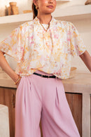 ÉZIA Jaune/Blanc - Blouse Fleurie