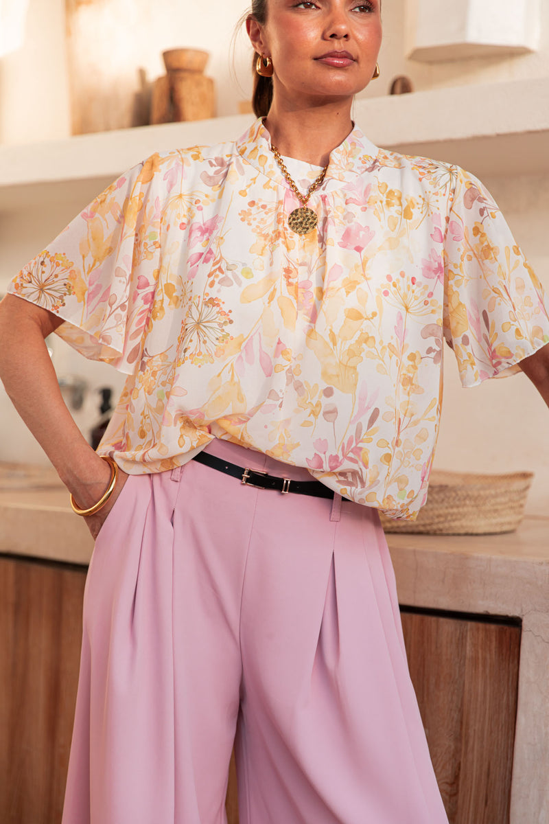 ÉZIA Jaune/Blanc - Blouse Fleurie