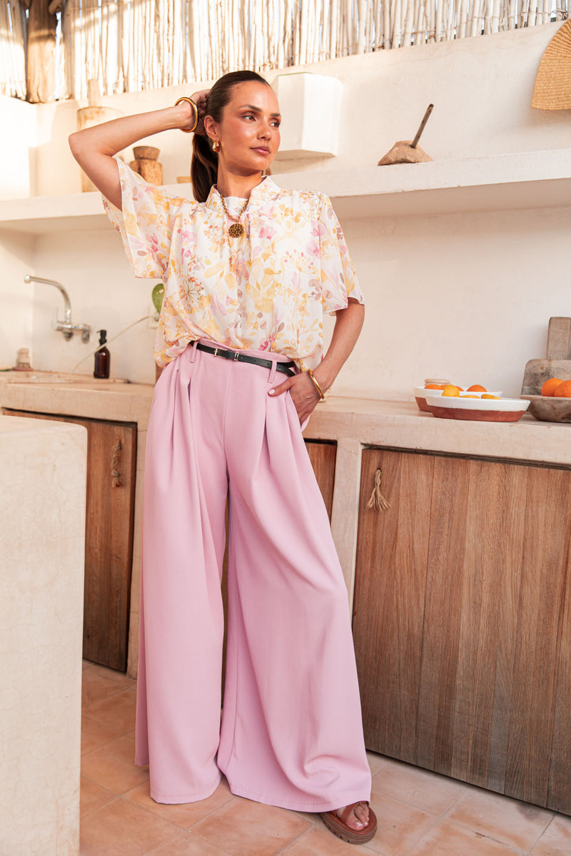 ÉZIA Jaune/Blanc - Blouse Fleurie