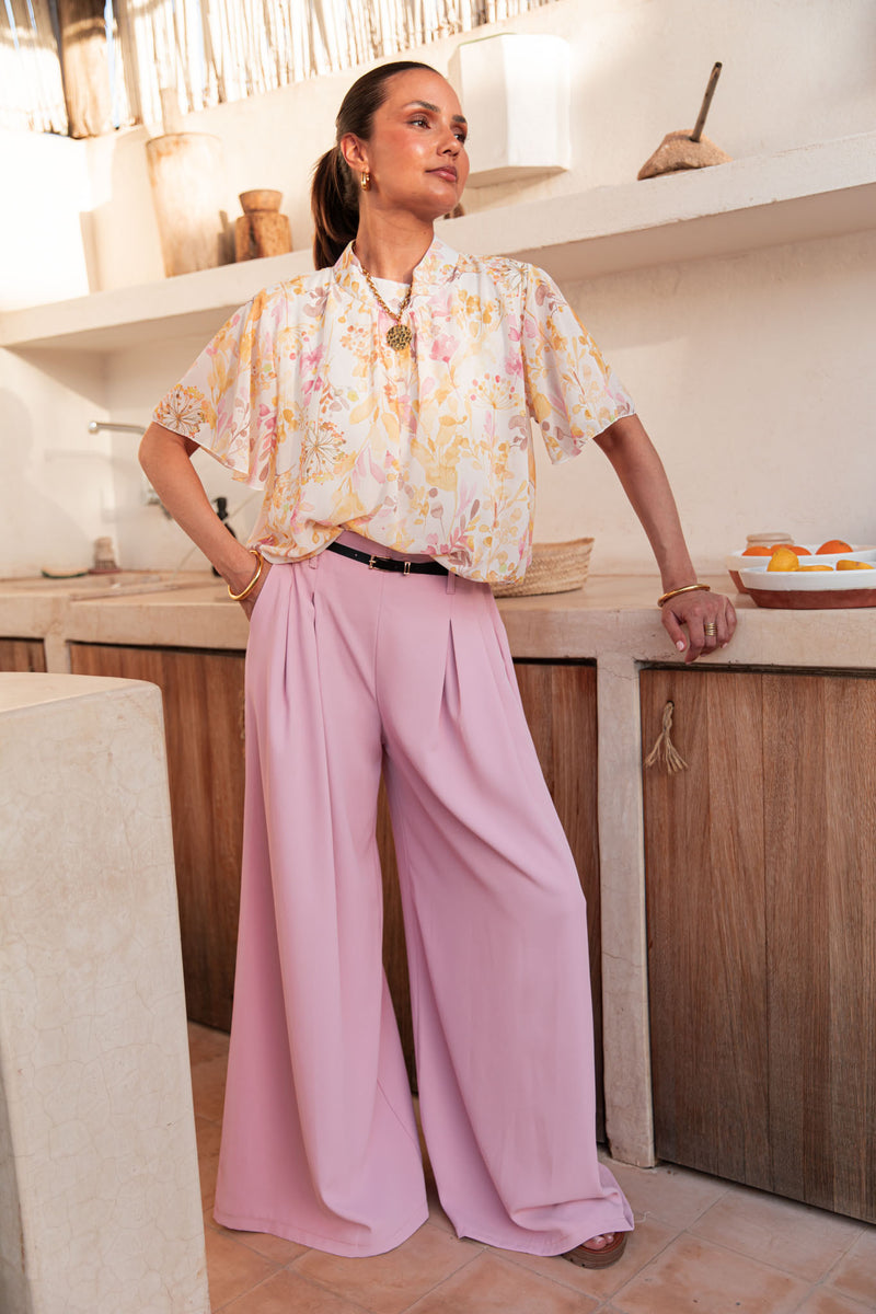 ÉZIA Jaune/Blanc - Blouse Fleurie