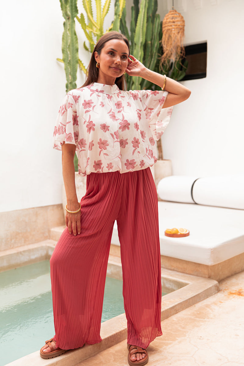 ÉZIA Rose/Blanc - Blouse Fleurie