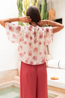 ÉZIA Rose/Blanc - Blouse Fleurie