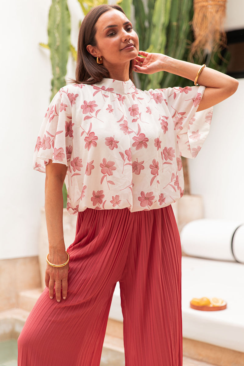 ÉZIA Rose/Blanc - Blouse Fleurie