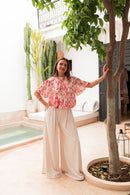ÉZIA Rouge/Blanc - Blouse Fleurie
