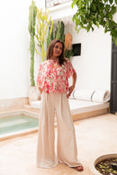 ÉZIA Rouge/Blanc - Blouse Fleurie