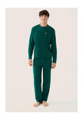 Conjunto de Pijama Hugo de Manga Larga y Pantalón Largo Liso de Algodón - Verde