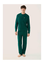 Conjunto de Pijama Hugo de Manga Larga y Pantalón Largo Liso de Algodón - Verde
