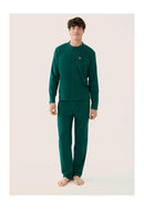 Ensemble Pyjama Haut Et Pantalon Vert En Coton - Pyjama Hugo Haut Manches Longues Et Bas Long Uni Vert