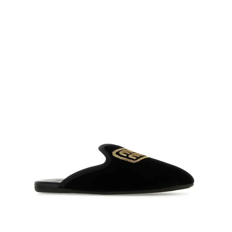 Mules - Miu Miu Logo Embroidered Slip-On - Black