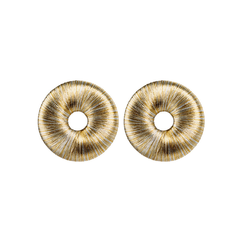 Boho Gold Silver Earring featuring intricate metallic thread design with a refined circular silhouette.