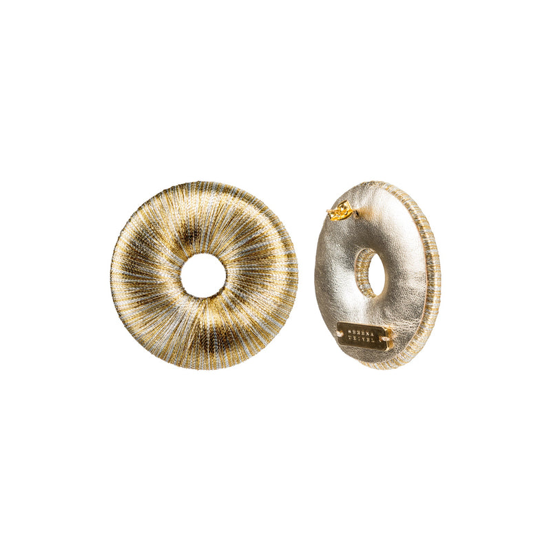 Boho Gold Silver Earring showcasing intricate metallic threads in a refined circular silhouette with subtle shine.