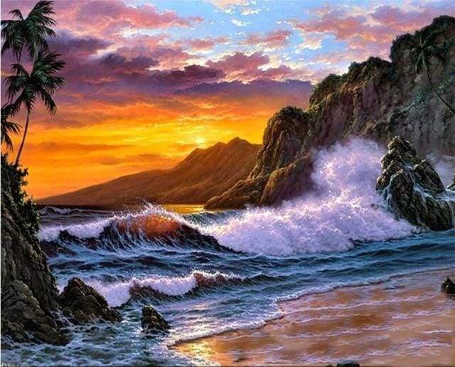 Peinture Par Numéros - Falaise Et Vagues