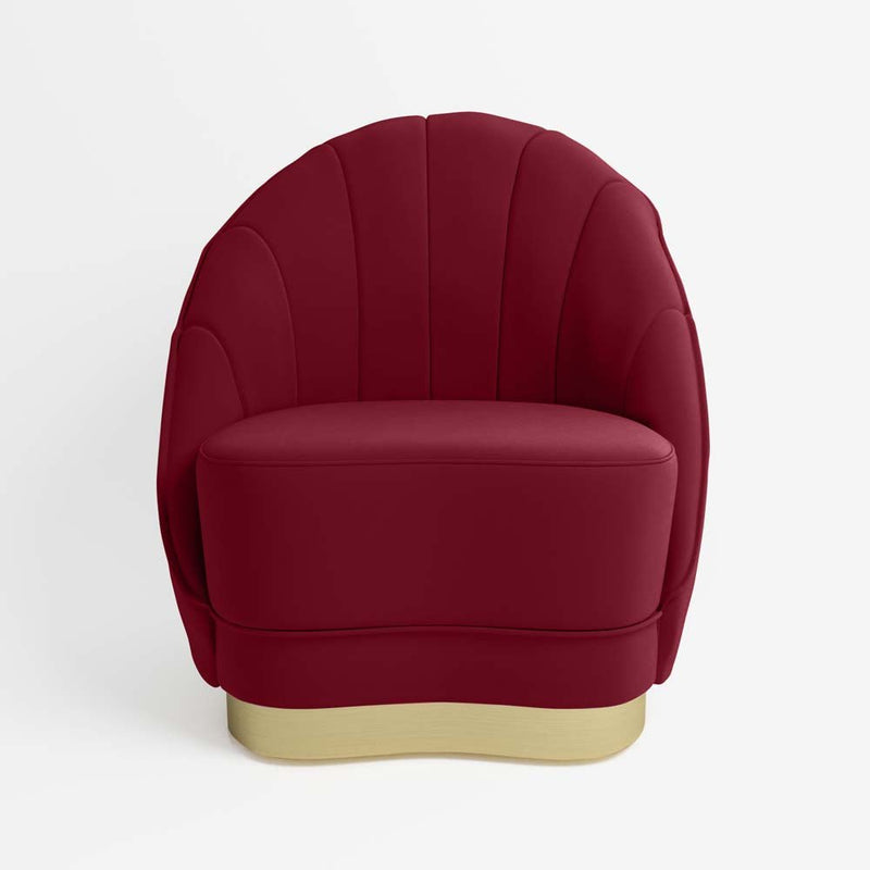 Fauteuil Betty en velours bordeaux, base cerclage or effet laiton - Potiron Paris