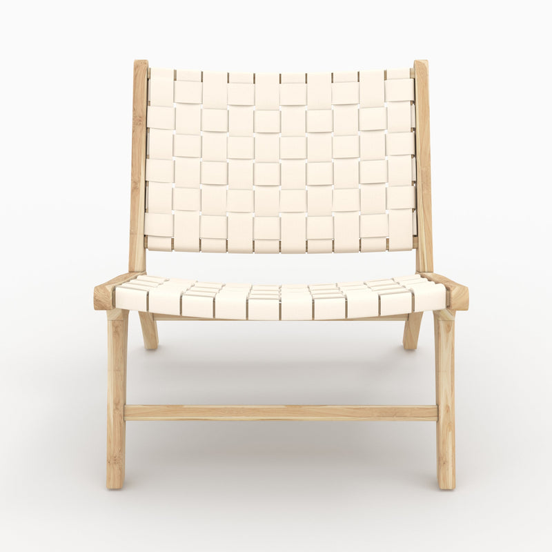 Fauteuil Kuna en teck et cuir tressé blanc