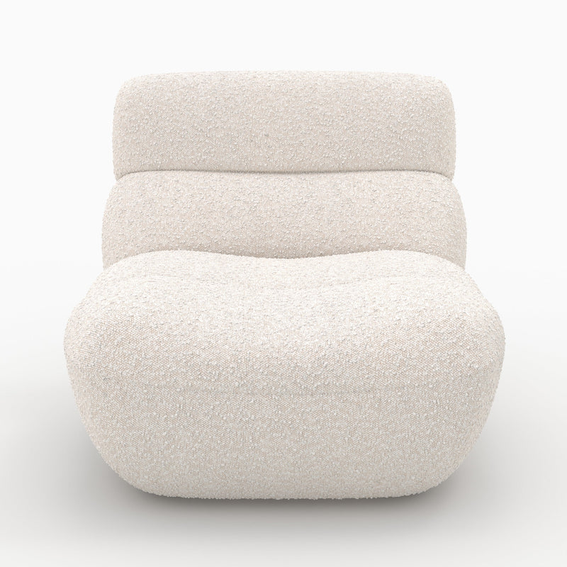 Ensemble fauteuil et pouf Teddy en tissu bouclé blanc