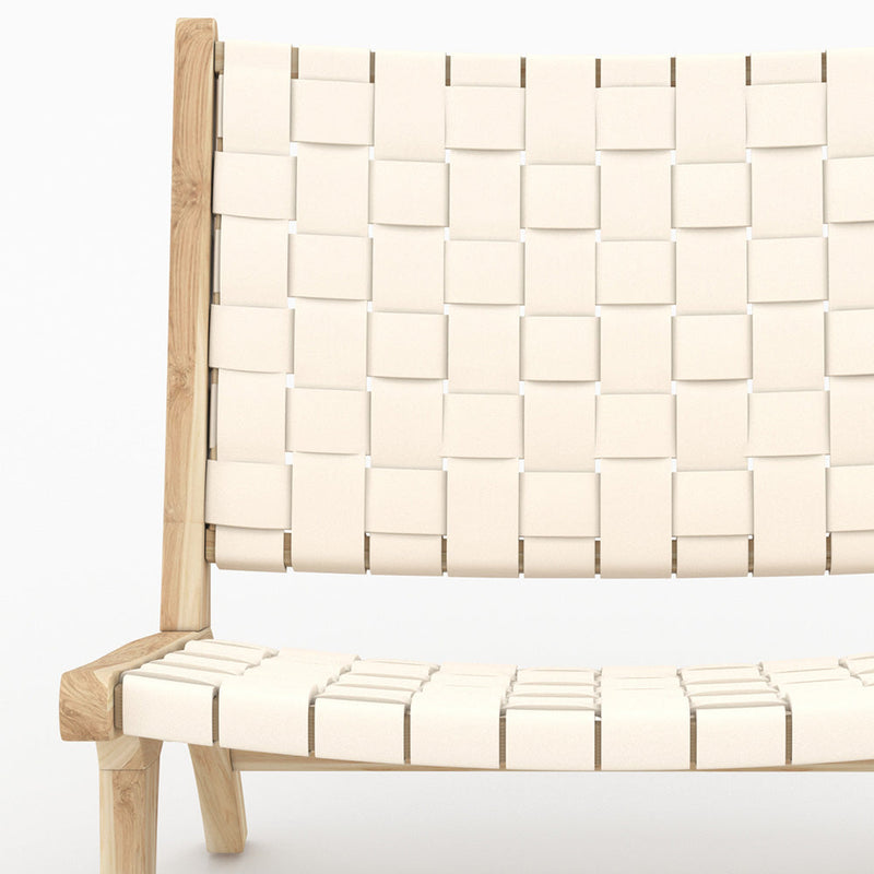 Fauteuil Kuna en teck et cuir tressé blanc