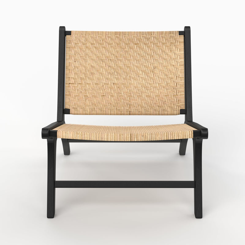 Fauteuil Kilka en bois de teck noir et tressage chevron en rotin
