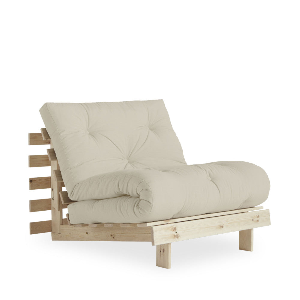 Roots - Fauteuil Convertible - Bois Naturel Et Tissu - Beige