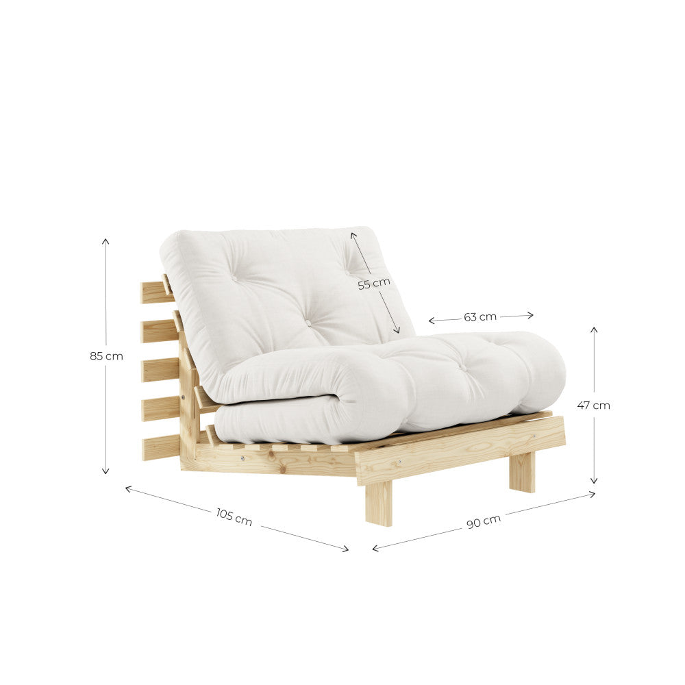 Roots - Fauteuil Convertible - Bois Naturel Et Tissu - Beige