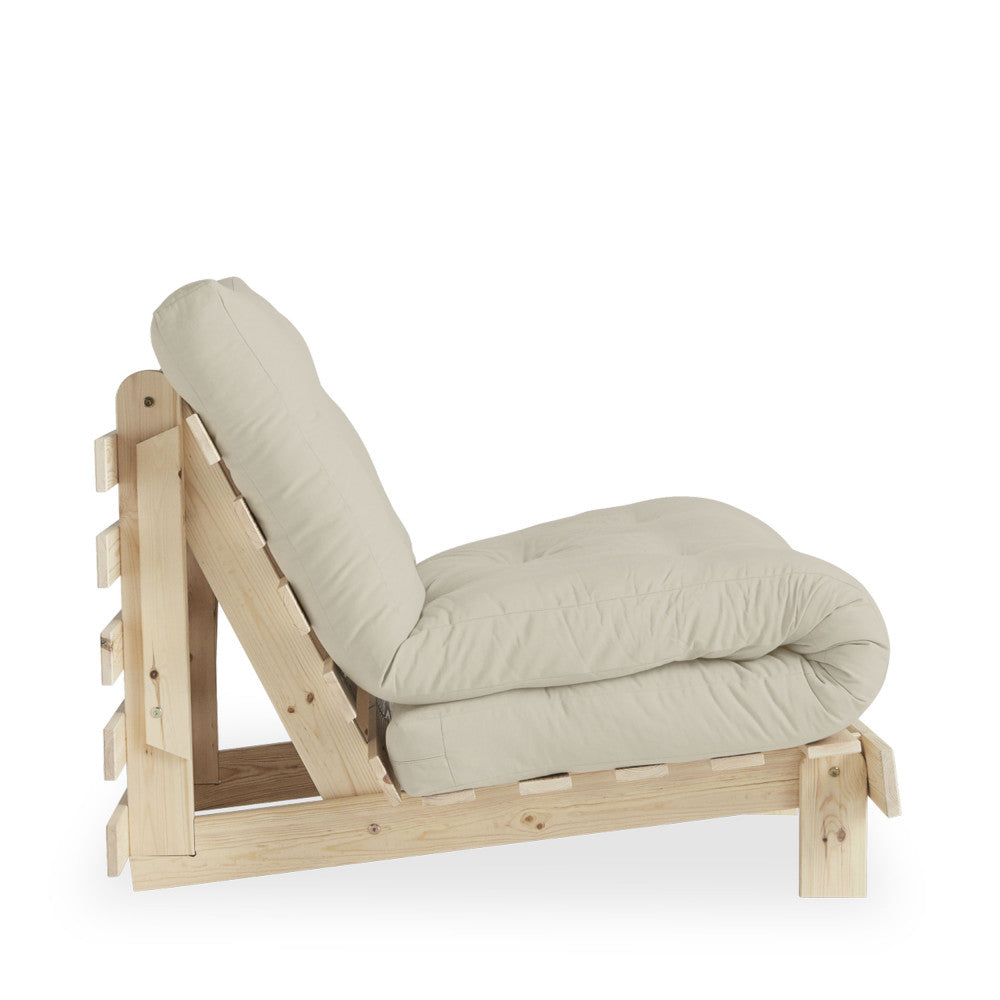Roots - Fauteuil Convertible - Bois Naturel Et Tissu - Beige