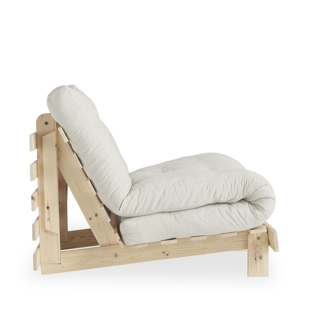 Roots - Sofa Bed - Natural Wood and Fabric - Ecru