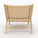 Fauteuil Kuna en teck et cuir tressé beige