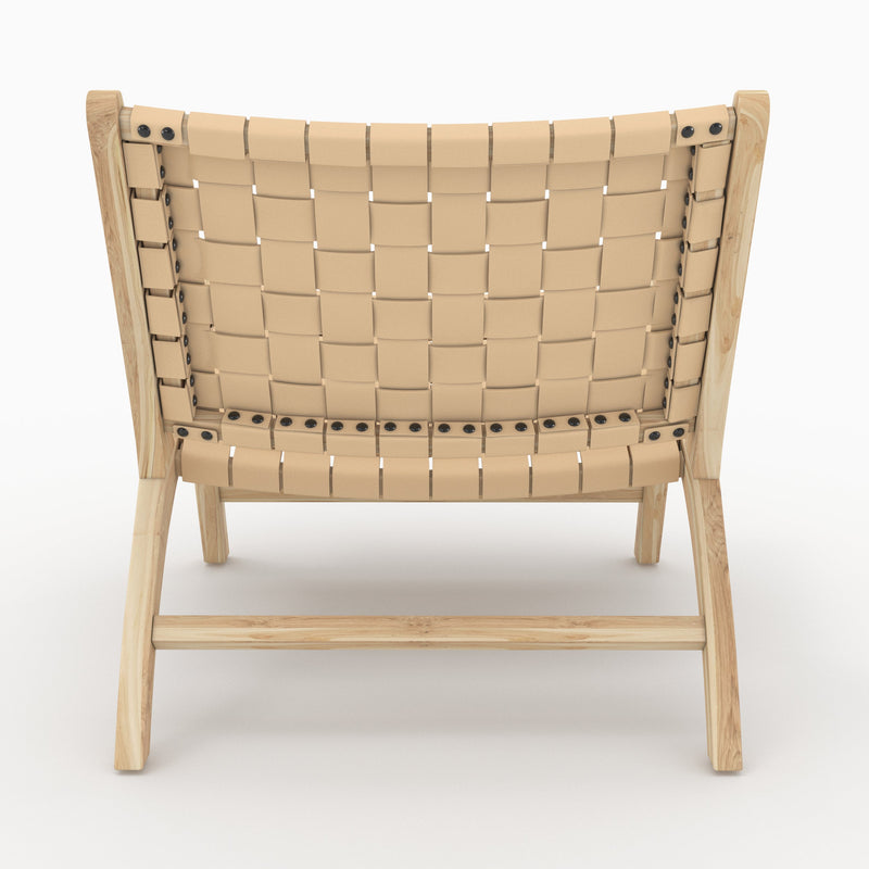 Fauteuil Kuna en teck et cuir tressé beige