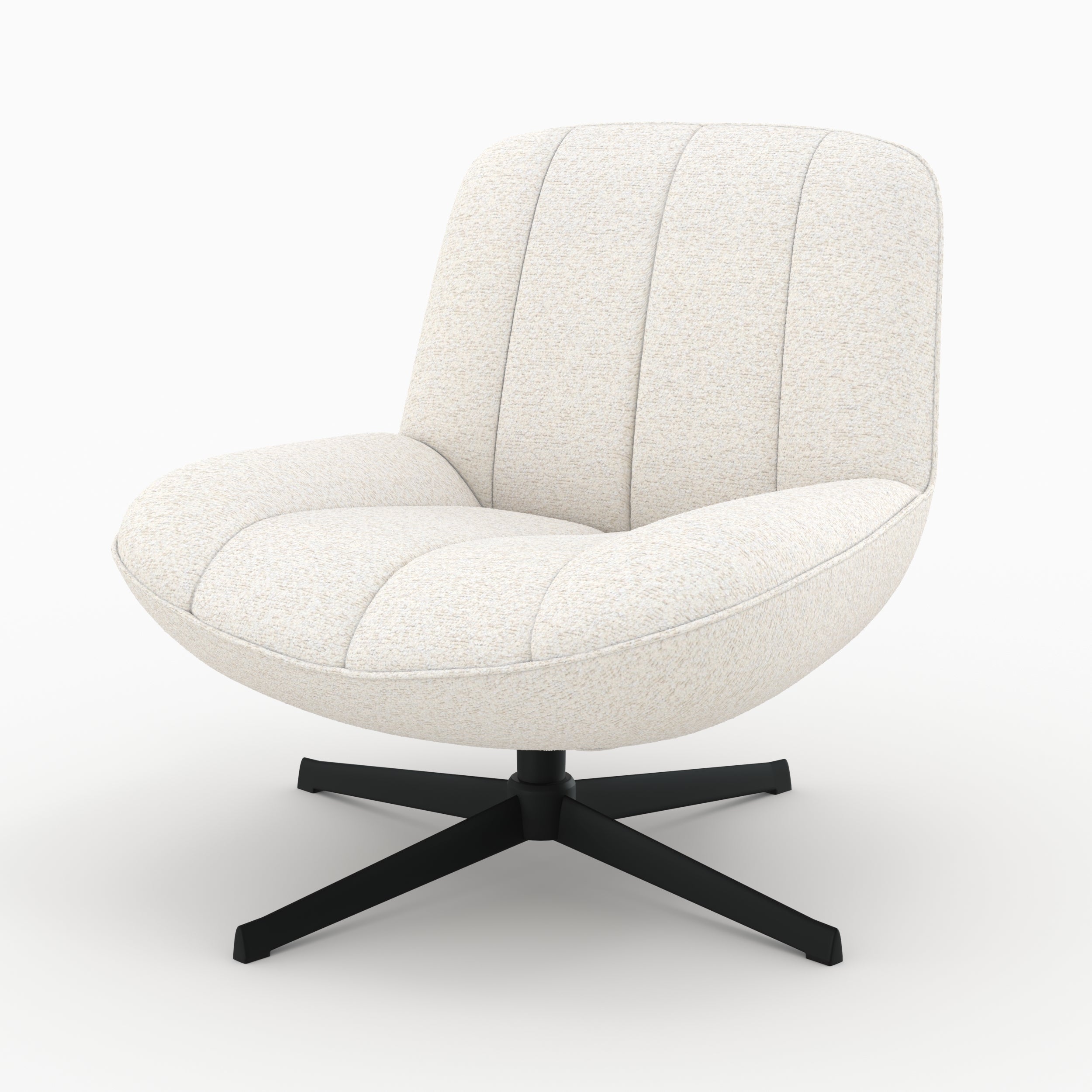 Elvis - Sillón giratorio de tela bouclé blanco roto