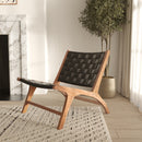 Fauteuil Kuna en teck et cuir noir