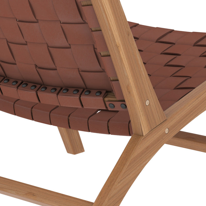 fauteuil en cuir tresse marron et en teck kuna