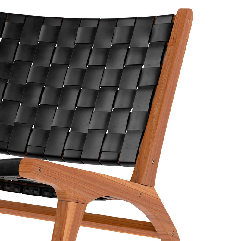 Fauteuil Kuna en teck et cuir noir