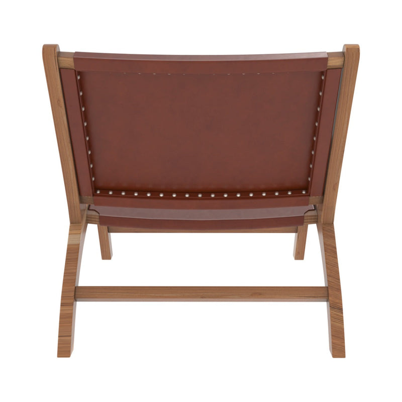 Fauteuil Kuna en teck et cuir marron