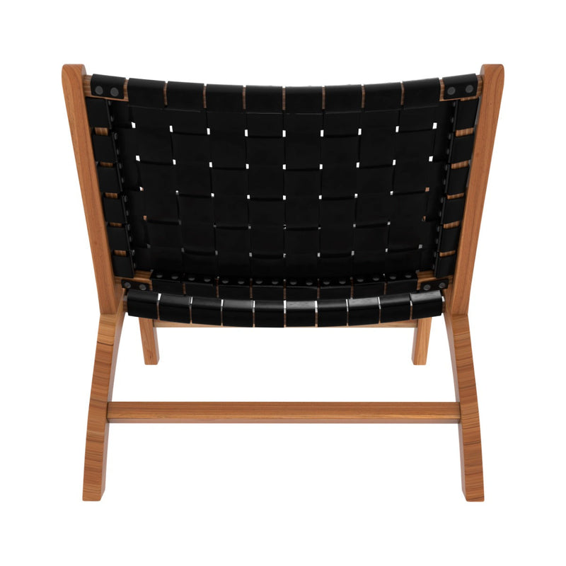 Fauteuil Kuna en teck et cuir noir