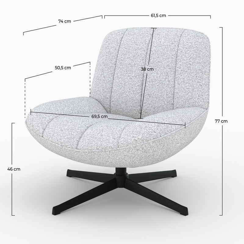 Fauteuil Elvis pivotant en tissu bouclé gris chiné