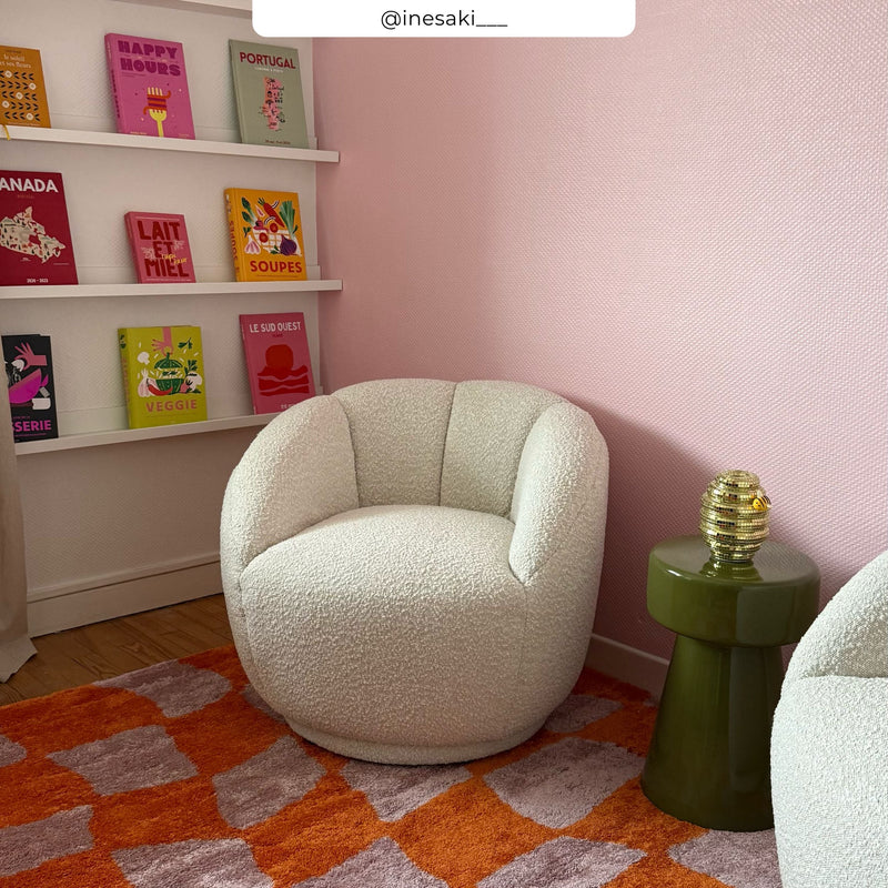 Fauteuil Ysé en tissu bouclé blanc