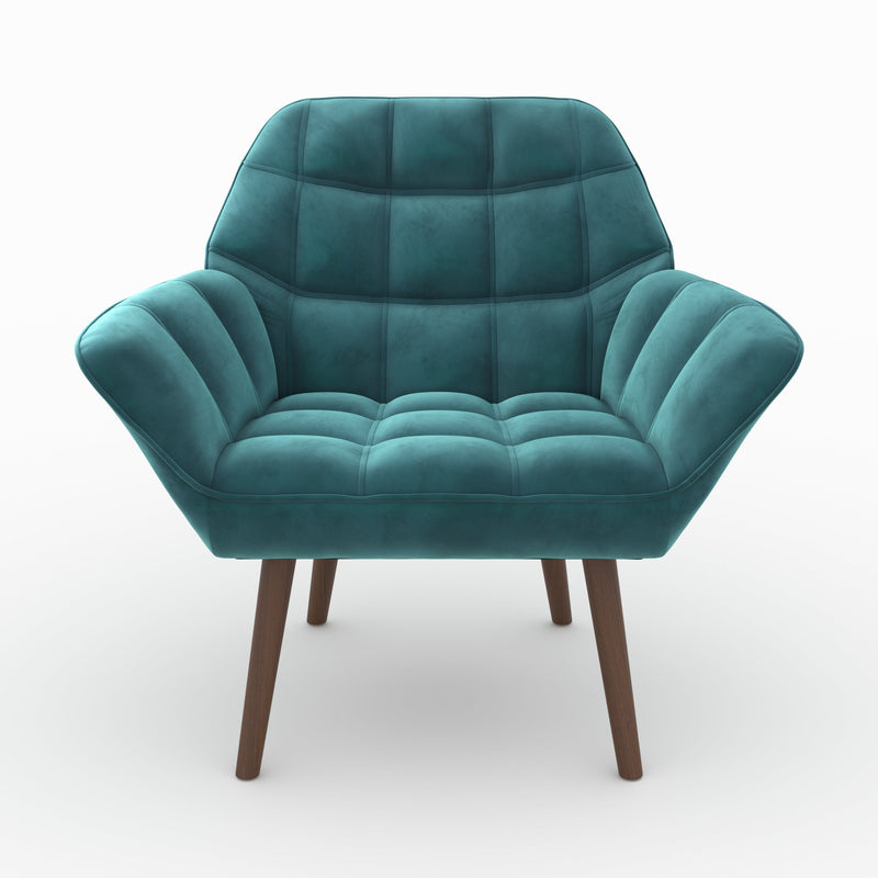 Fauteuil Simba en velours bleu canard