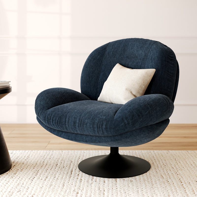 Fauteuil Ricci pivotant en tissu effet velours bleu nuit