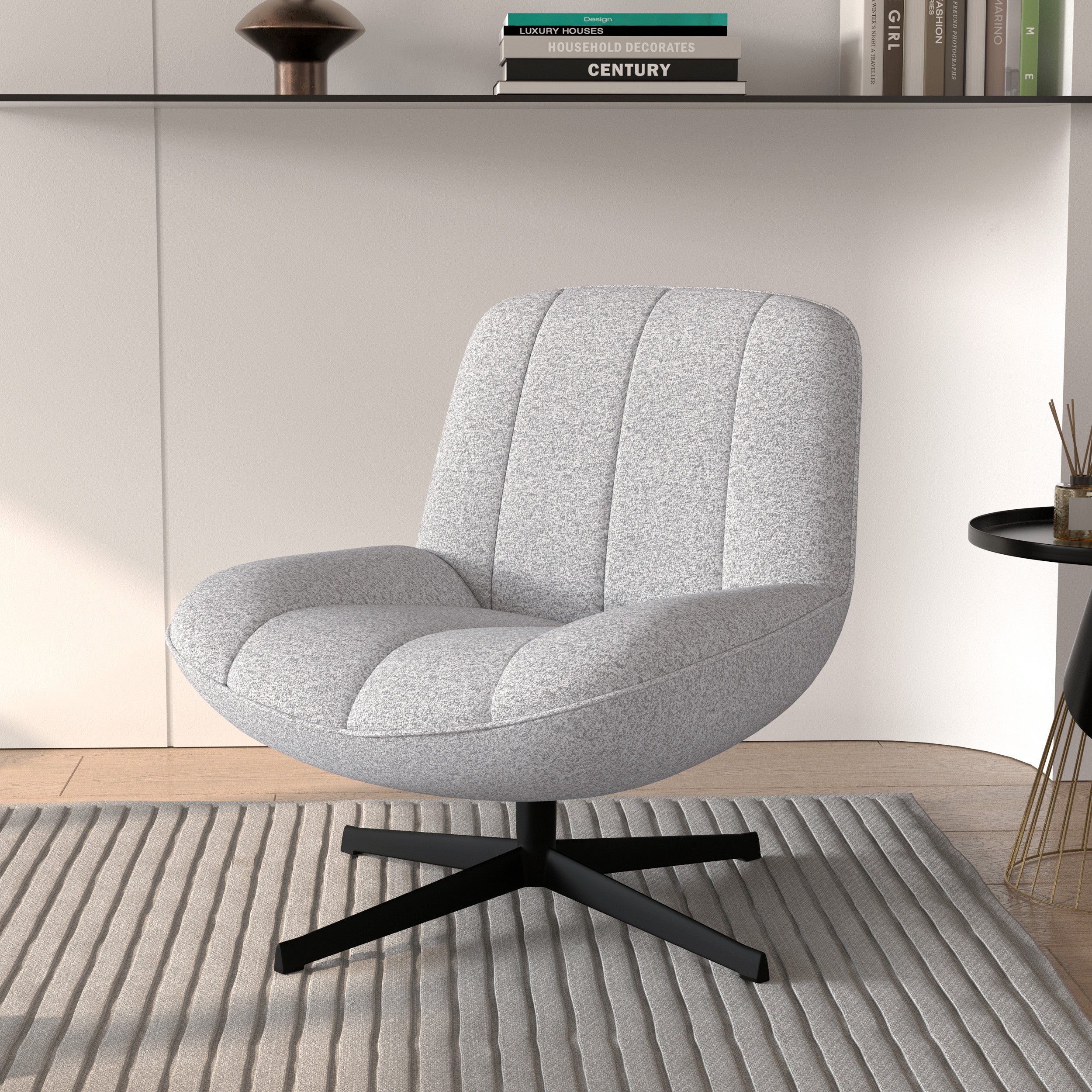 Elvis - Sillón giratorio de tela bouclé gris jaspeado