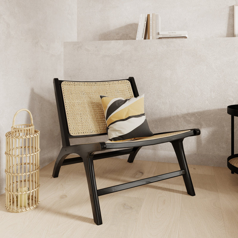 Fauteuil Kilka en teck noir et tressage
